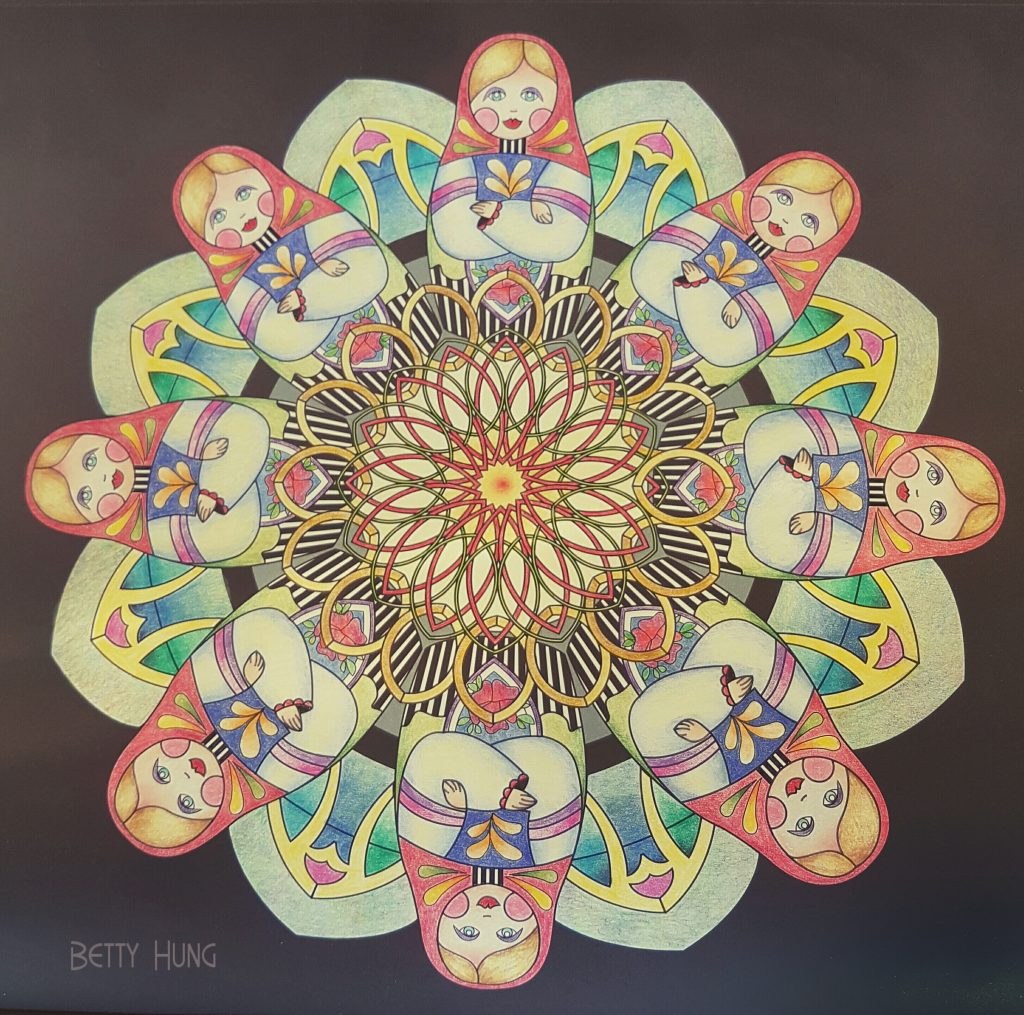Coloring of 100 Glittering Mandalas by Betty Hung