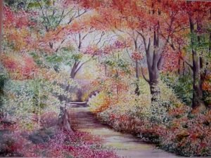 Enchanted Forest - watercolor by Betty Hung using pointillism