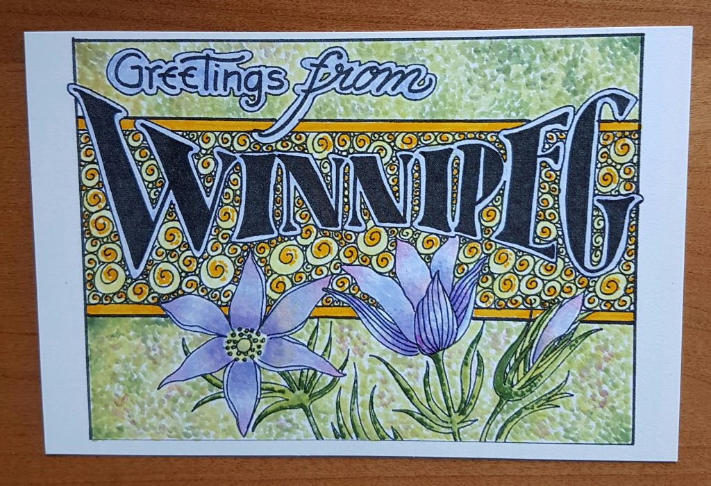 Postcard using pointillism technique for background