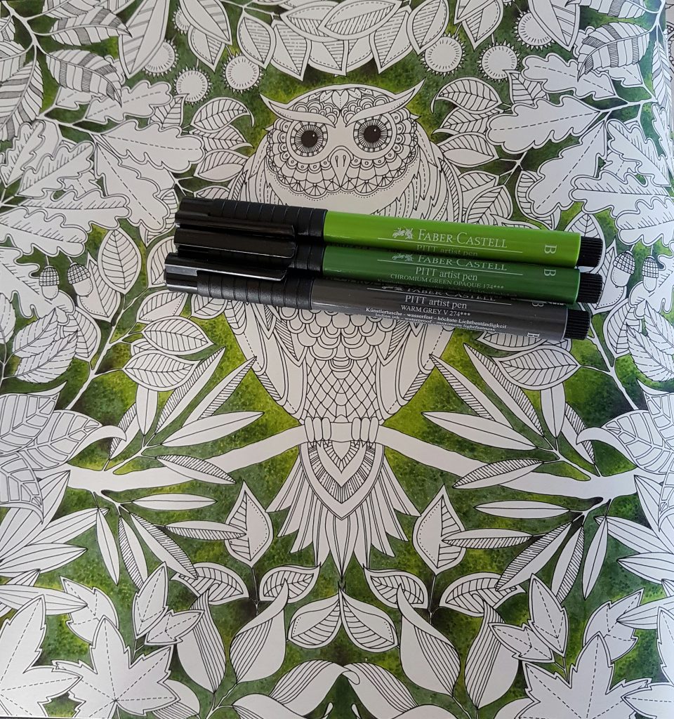 Owl page from Secret Garden - background using pointillism