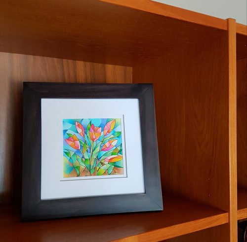 Tulip coloring card framed display by Betty Hung