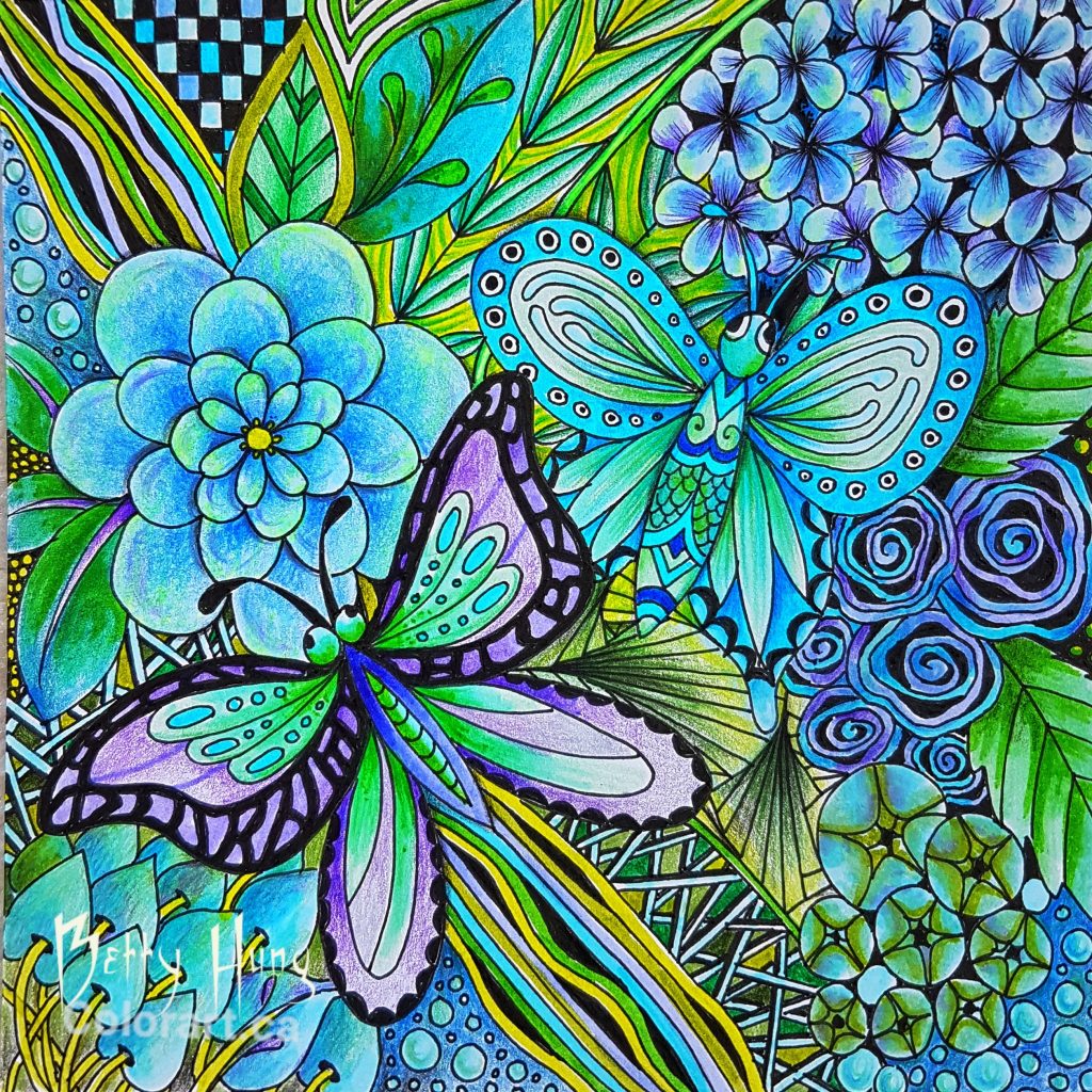 July 2018 Coloring Card designed and colored by Betty Hung - colorart.ca
