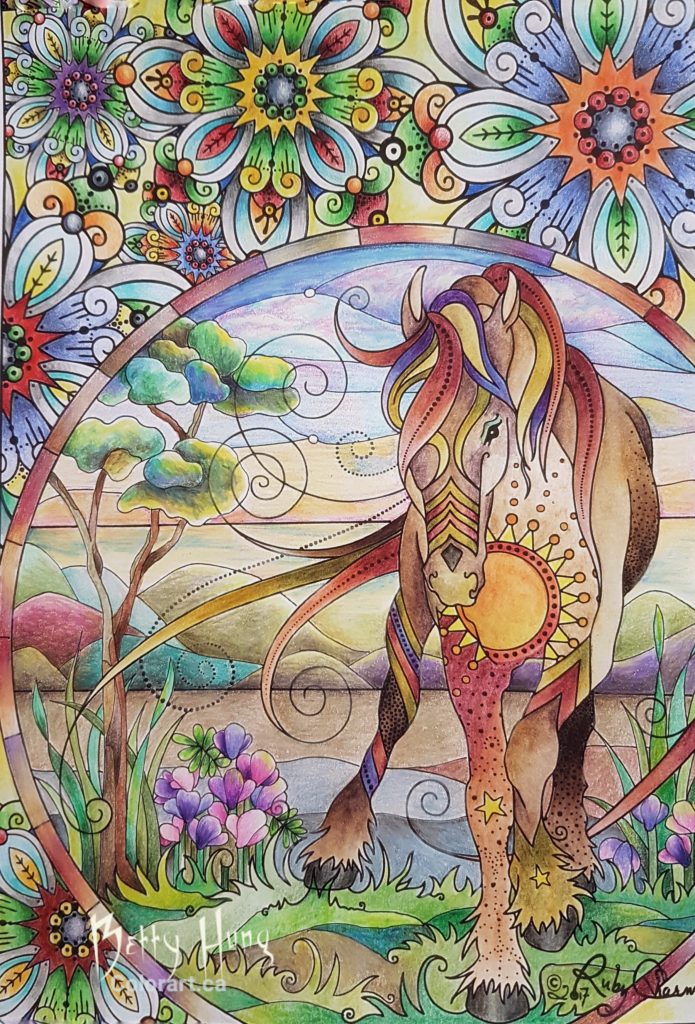 "Stained Glass Horse" from Rubycharm Color Collection by Susan Carlson, colored by Betty Hung - colorart.ca